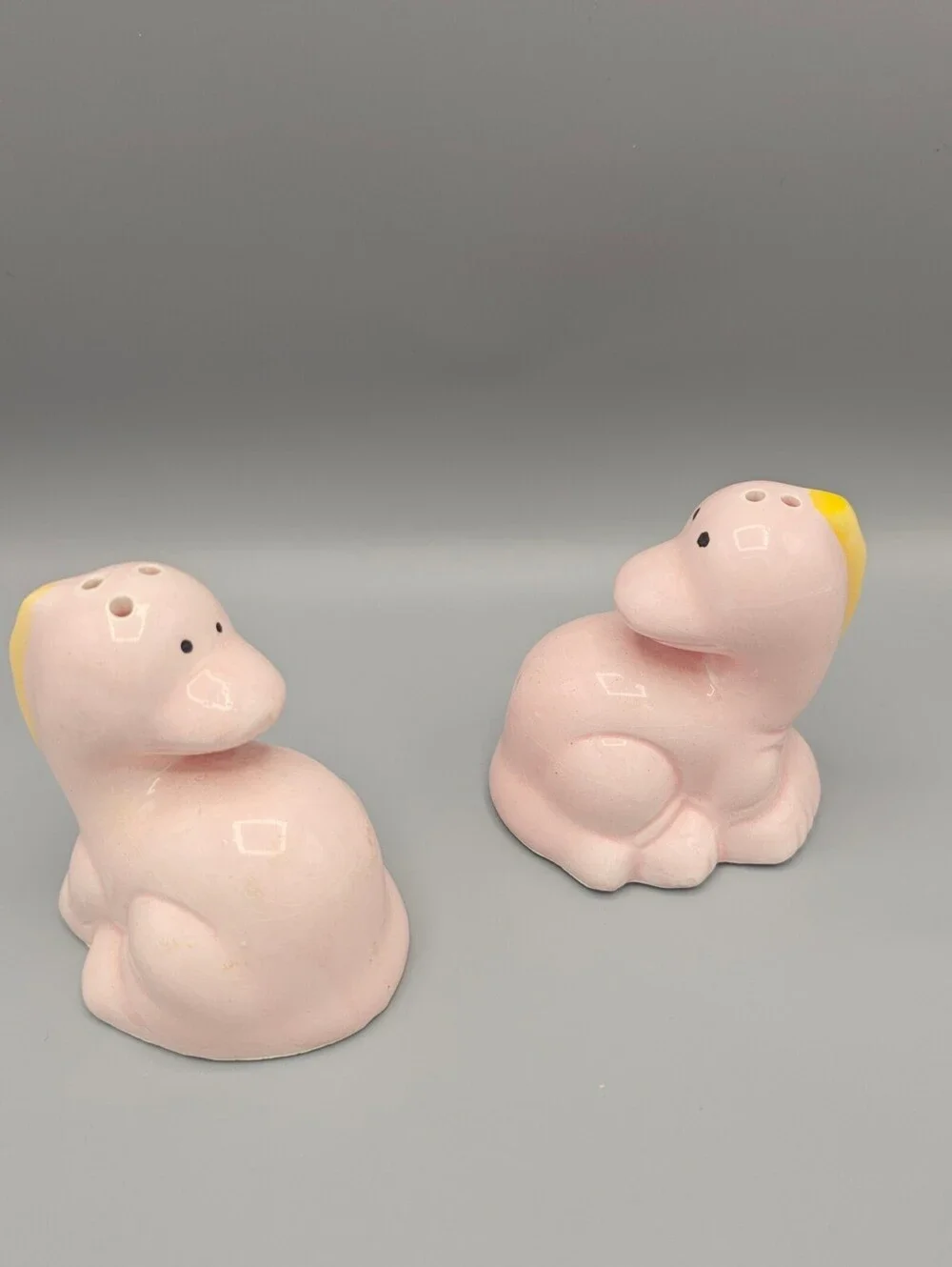 Vintage Pink Ceramic Dinosaur Salt and Pepper Shakers